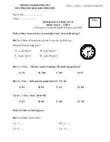 Đề khảo sát học kỳ II môn toán – lớp 2 Trường Tiểu Học Khương Tiên