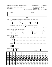 Đề kiểm tra cuối năm Năm học 2013 - 2014 Lớp : 4A… Môn : Toán Trường Tiểu Học 1 Khánh Hải
