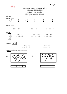 Đề thi môn Toán học kì I Lớp 1