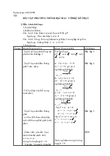 Giáo án Giải tích 12 cơ bản - Chương IV: Bài tập phương trình bậc hai với hệ số thực