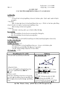 Giáo án Toán lớp 7 tiết 13: Luyện tập các trường hợp bằng nhau của tam giác (tiếp)