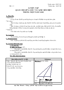 Giáo án Toán lớp 7 tiết 27: Luyện tập quan hệ giữa góc và cạnh đối diện trong một tam giác
