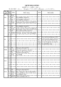 Lịch báo giảng Lớp : 2D Tuần thứ 12 Trường Tiểu học Nguyễn Ngọc Bình