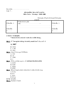 Bài kiểm tra giữa kỳ II môn toán – năm học 2008-2009