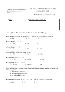 Đề kiểm tra giữa kỳ I - Lớp 2 Năm học 2009 - 2010 Môn: toán (thời gian: 60 phút)