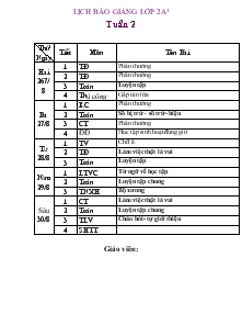 Lịch báo giảng lớp 2A1 Tuần 2 Năm học 2013-2014