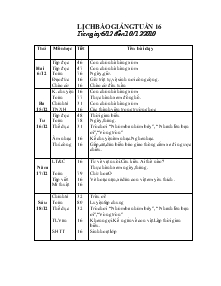 Lịch báo giảng Tuần 16 Lớp 2 Từ ngày 6/12 đến 10/12/2010