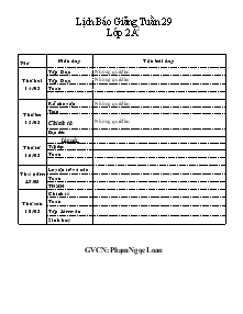 Lịch Báo Giảng Tuần 29 Lớp 2A2 Năm 2012-2013