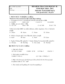 Đề kiểm tra cuối học kỳ II Năm học 2010 – 2011 Môn thi toán (khối lớp 3)