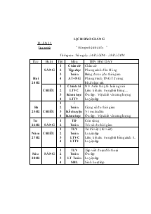 Lịch báo giảng Lớp 5 Tuần 25 (Từ ngày: 24/02/2014 – 28/02/2014)