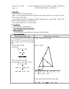 Bài giảng môn Hình học 7 - Tiết 53 - Bài 3: Quan hệ giữa ba cạnh của một tam giác bất đẳng thức tam giác