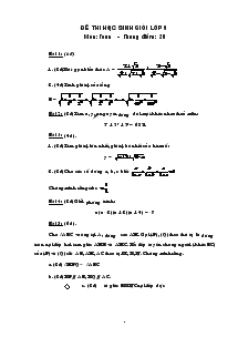 Đề thi học sinh giỏi lớp 9 môn: Toán - Thang điểm: 20