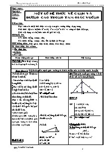 Giáo án Hình học 9 - Tiết 1: Một số hệ thức về cạnh và đường cao trong tam giác vuông