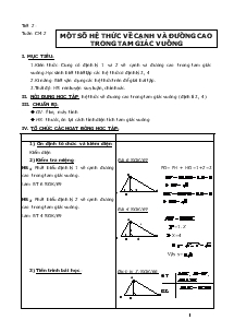 Giáo án môn Đại số 9 - Tiết 2: Một số hệ thức về cạnh và đường cao trong tam giác vuông