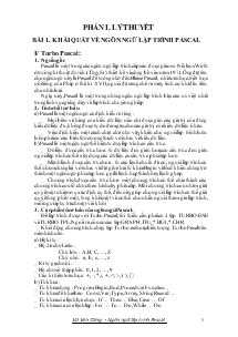 Bài giảng Bài 1: Khái quát về ngôn ngữ lập trình pascal