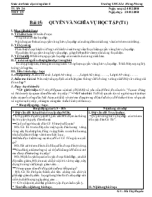 Giáo án Giáo duc công dân 6 - Bài 15: Quyền và nghĩa vụ học tập (tiết 1)