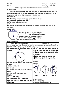 Giáo án Hình học 9 - Học kỳ II - Tiết 42: Góc tạo bởi tiếp tuyến và dây cung