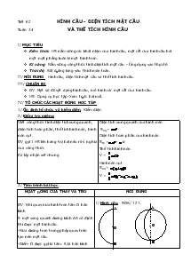 Giáo án Hình học 9 - Tiết 34 - Tiết 62: Hình cầu - Diện tích mặt cầu và thể tích hình cầu