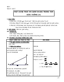 Giáo án Hình học 9 - Tiết 9: Một số hệ thức về cạnh và góc trong tam giác vuông (tiếp)