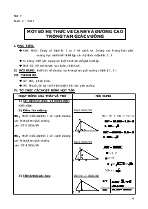 Giáo án Hình học 9 - Tuấn 2 - Tiết 2: Một số hệ thức về cạnh và đường cao trong tam giác vuông