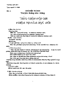 Giáo án Hoạt động giáo dục ngoài giờ lên lớp 6 - Chủ điểm tháng 9: Truyền thống nhà trường thảo luận nội qui nhiệm vụ năm học mới