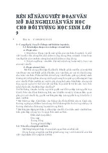 Rèn kĩ năng viết đoạn văn mở bài nghị Luận văn học cho đối tượng học sinh lớp 9