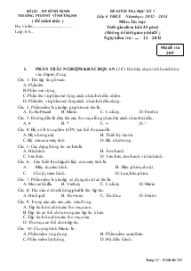 Đề kiểm tra học kỳ I lớp 6 môn Tin học THCS năm học: 2012 – 2013 trường PTDTNT Vĩnh Thạnh - Mã đề thi 209