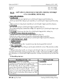 Giáo án Giáo dục công dân 7 - Tiết 13 - Bài 10: Giữ gìn và phát huy truyền thống tốt đẹp của gia đình, dòng họ