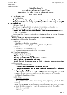 Giáo án Hoạt động ngoài giờ lên lớp 7 - Chủ điểm tháng 9: Truyền thống nhà trường hoạt động: tìm hiểu về truyền thống nhà trường - Thời lượng: 02 tiết