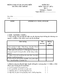 Kiểm tra môn Giáo dục công dân 7 (đề 1) tiết 9 thời gian: 45 phút - Trường THCS Bồ Đề