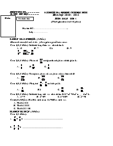Bài kiểm tra định kì cuối học kì II năm học 2010 - 2011 môn: Toán lớp 4
