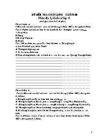 Đề kiểm tra chất lượng cuối năm môn Địa lý-Lịch sử lớp 4