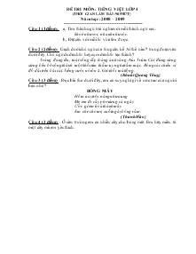 Đề thi môn: Tiếng Việt lớp 4 - Năm học: 2008 – 2009