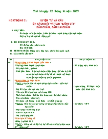 Giáo án lớp 4 - Hoạt động 2: Luyện từ và câu ôn cách đặt và tlch “bằng gì ?” dấu chấm, dấu hai chấm