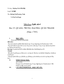 Giáo án môn Lịch sử lớp 4 - Bài 25: Quang Trung đại phá quân thanh (năm 1789)