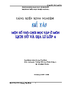 Sáng kiến kinh nghiệm Một số trò chơi và học tập ở môn Lịch sử, Địa lý lớp 4