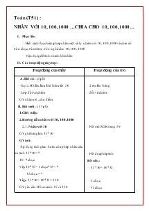 Giáo án khối 4 - Tuần 11 - Môn Toán (tiết 51): Nhân với 10, 100, 1000 …chia cho 10, 100, 1000 ..