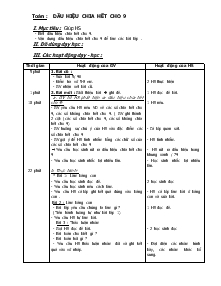 Giáo án khối 4 - Tuần 18 - Môn Toán: Dấu hiệu chia hết cho 9