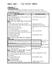 Giáo án Lớp 4 - Khoa học: Các nguồn nhiệt