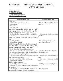 Giáo án Lớp 4 - Kĩ thuật: Điều kiện ngoại cảnh của cây rau, hoa