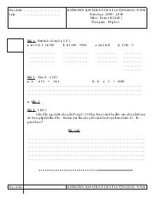 Kiểm tra khảo sát chất lượng đầu năm năm học : 2009 – 2010 môn : toán ( khối 4 ) thời gian : 40 phút