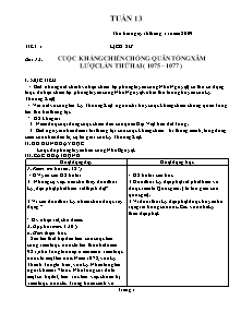 Giáo án lớp 4 - Tuần 13 - Tiết 1: Lịch sử - Bài 13: Cuộc kháng chiến chống quân Tống xâm lược lần thứ hai ( 1075 – 1077 )