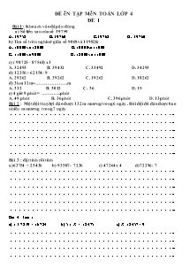 Đề ôn tập môn toán lớp 4