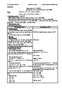 Giáo án lớp 4 môn Toán - Tuần 11: Nhân với 10, 100, 1000, chia cho 10, 100, 1000