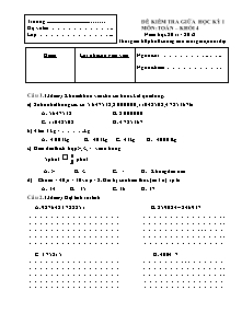 Đề kiểm tra giữa học kỳ I môn: Toán – khối 4 năm học: 2011 - 2012 thời gian 60 phút (không tính thời gian phát đề)