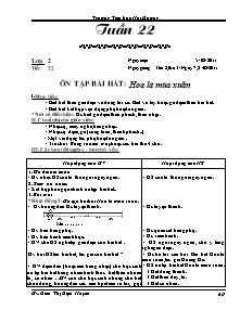 Giáo án lớp 2 môn Âm nhạc - Tuần 22 - Tiết 22: Ôn tập bài hát: Hoa lá mùa xuân