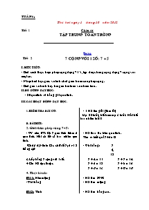 Giáo án lớp 2 Tuần 6 - Tiết 1 - Toán: 7 cộng với 1 số: 7 + 5