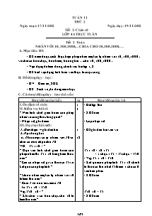 Giáo án lớp 4 môn Toán - Tuần 11 - Tiết 2: Nhân với 10, 100, 1000, chia cho 10, 100, 1000