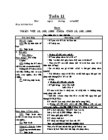 Giáo án lớp 4 Tuần 11 môn Toán: Nhân với 10, 100, 1000, chia cho 10, 100, 1000