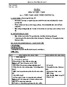 Giáo án lớp 5 môn Địa lí - Tuần 1 - Bài 1: Việt Nam - Đất nước chúng ta